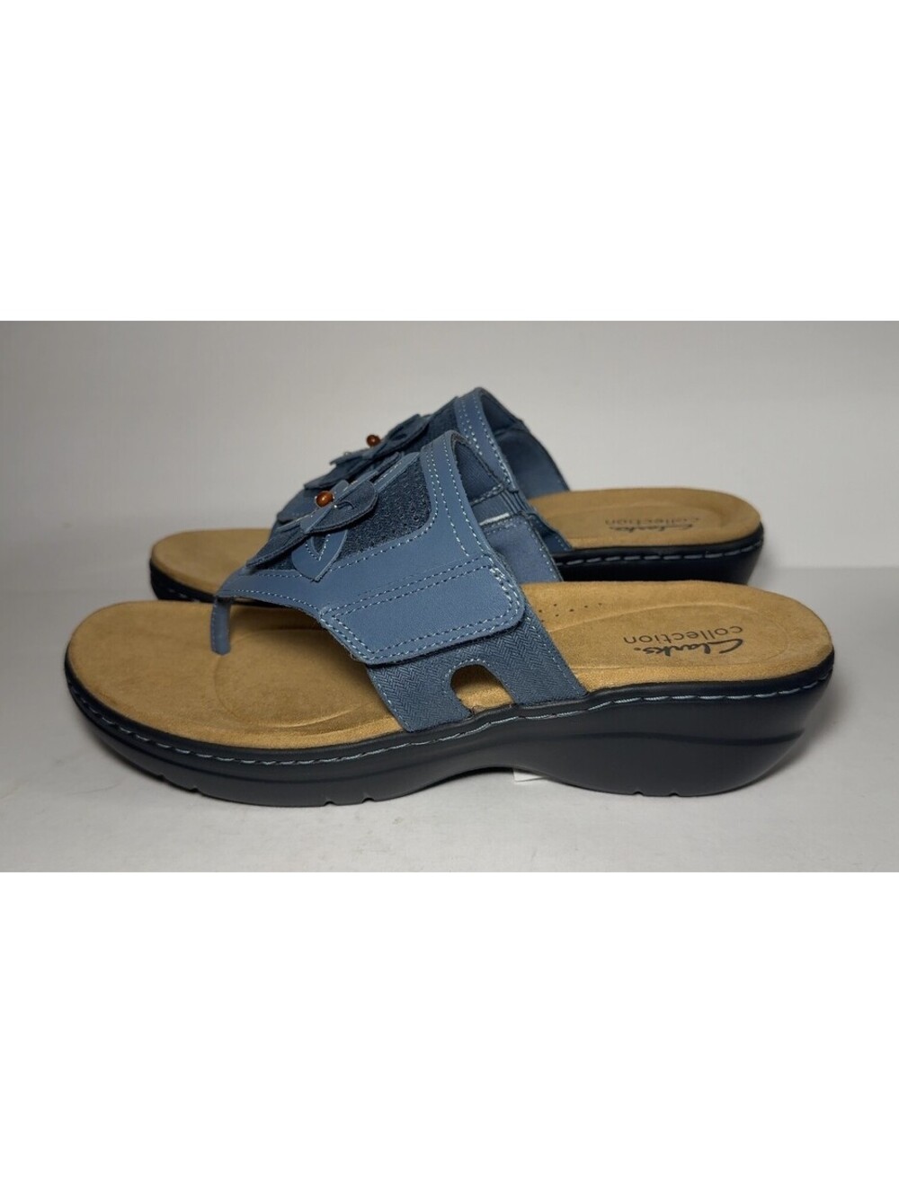 Clarks Collection Merliah Kyla Blue Floral Thong Wedge Sandals Size 9 M